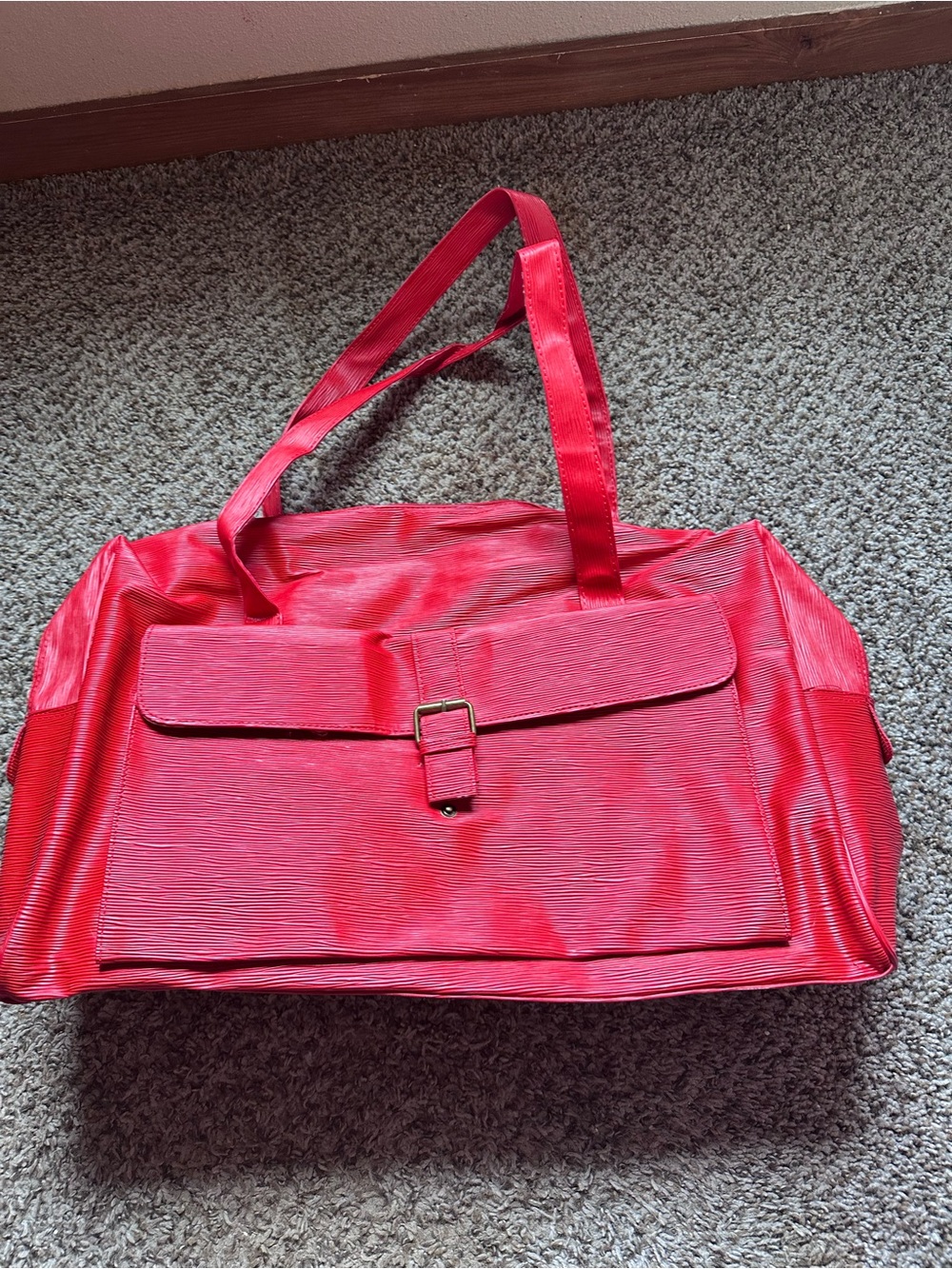 Red Women's duffel bag with Front Buckle